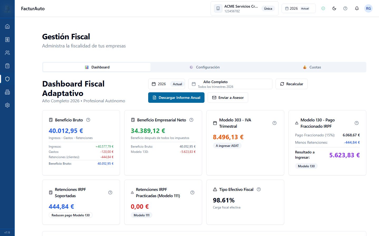 Modelos fiscales calculados automáticamente en FacturAuto